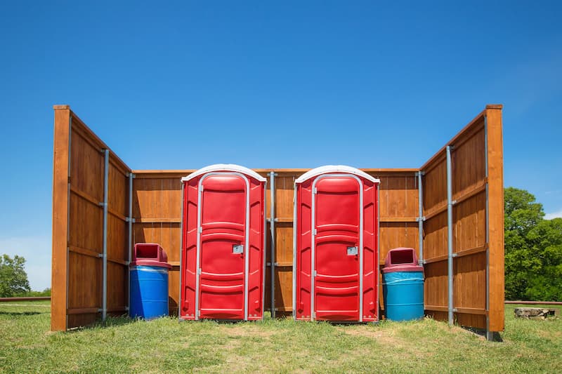 Short-term porta potty units staged for delivery in Traverse City, Michigan